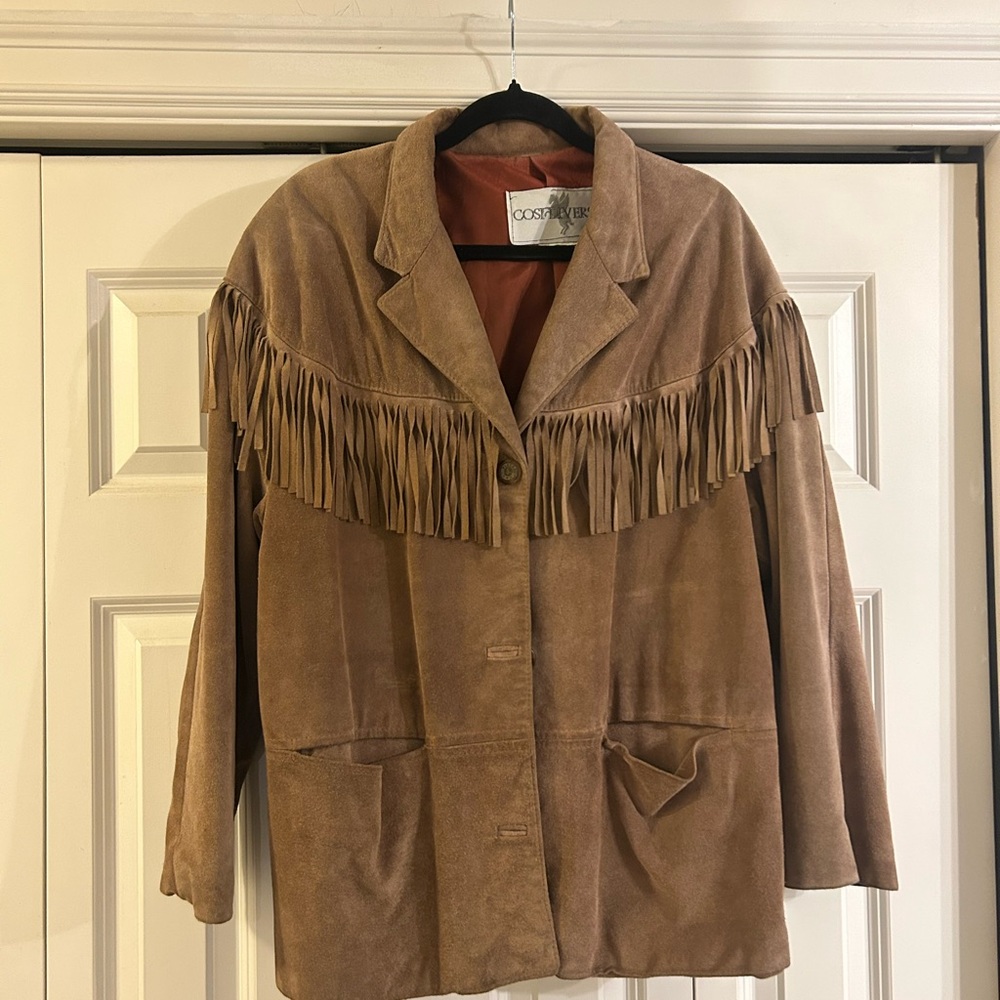 Vintage Tan Suede Women's Blazer with Fringe